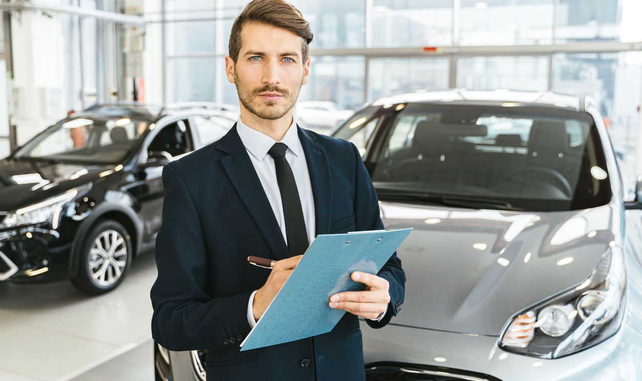 Man in Blue Business Attire Holding Blue Folder