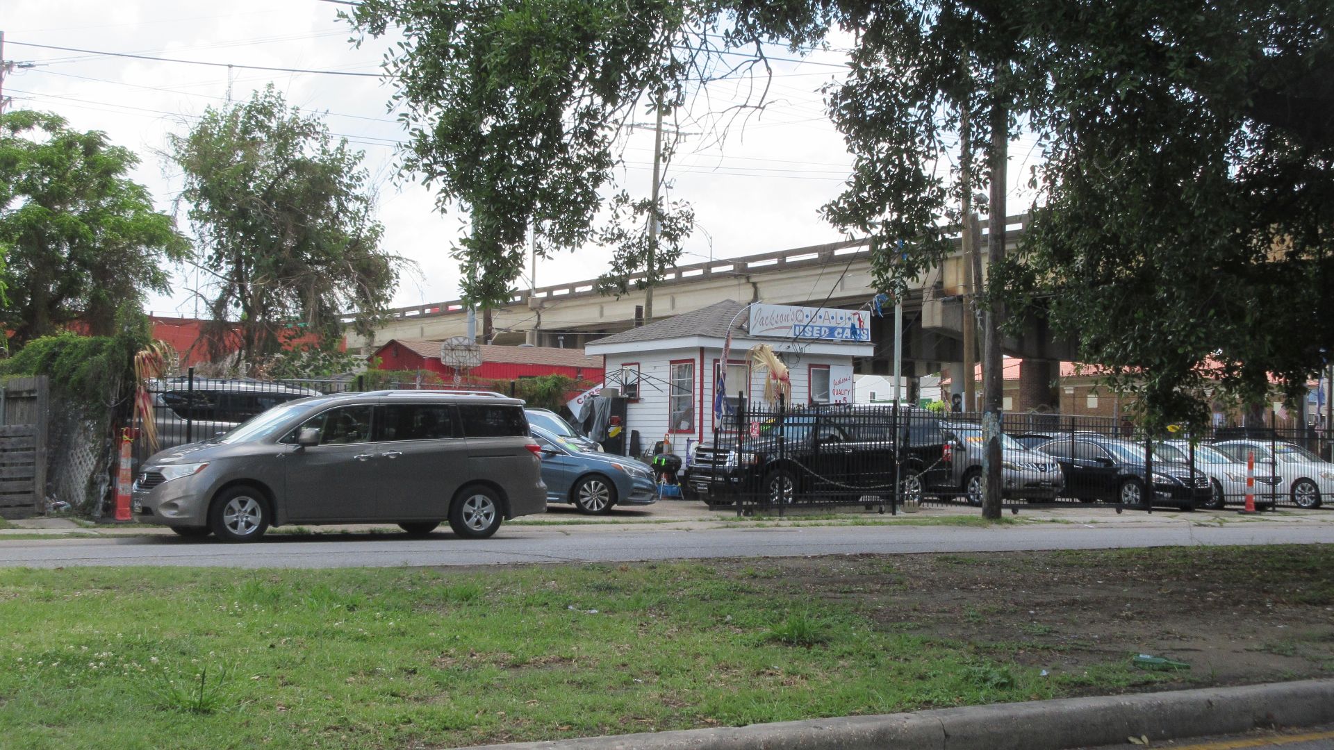 Used car lot, downtown lake corner of Orleans &Claiborne, New Orleans 10 June 2025