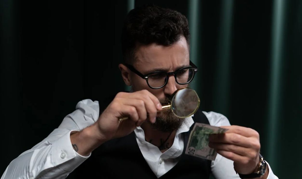 Meticulous Man using Magnifying Glass