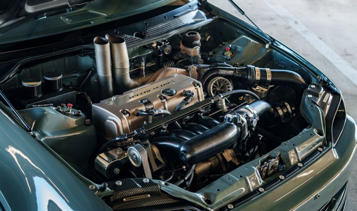 High-Performance Car Engine with Turbocharger