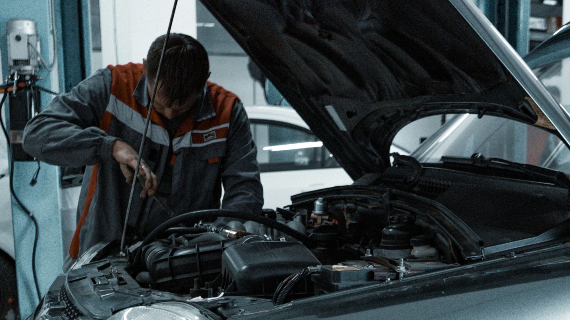 black suv in a garage