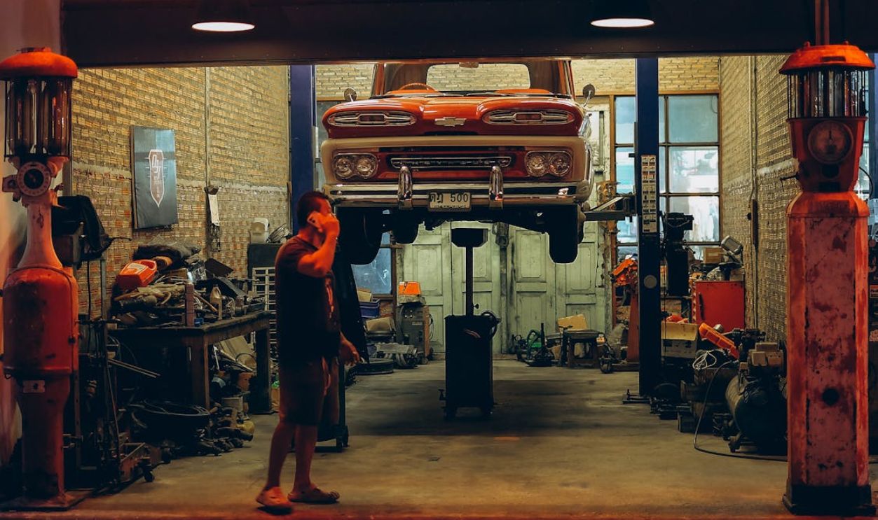 Vintage Garage in Bangkok with Classic Truck