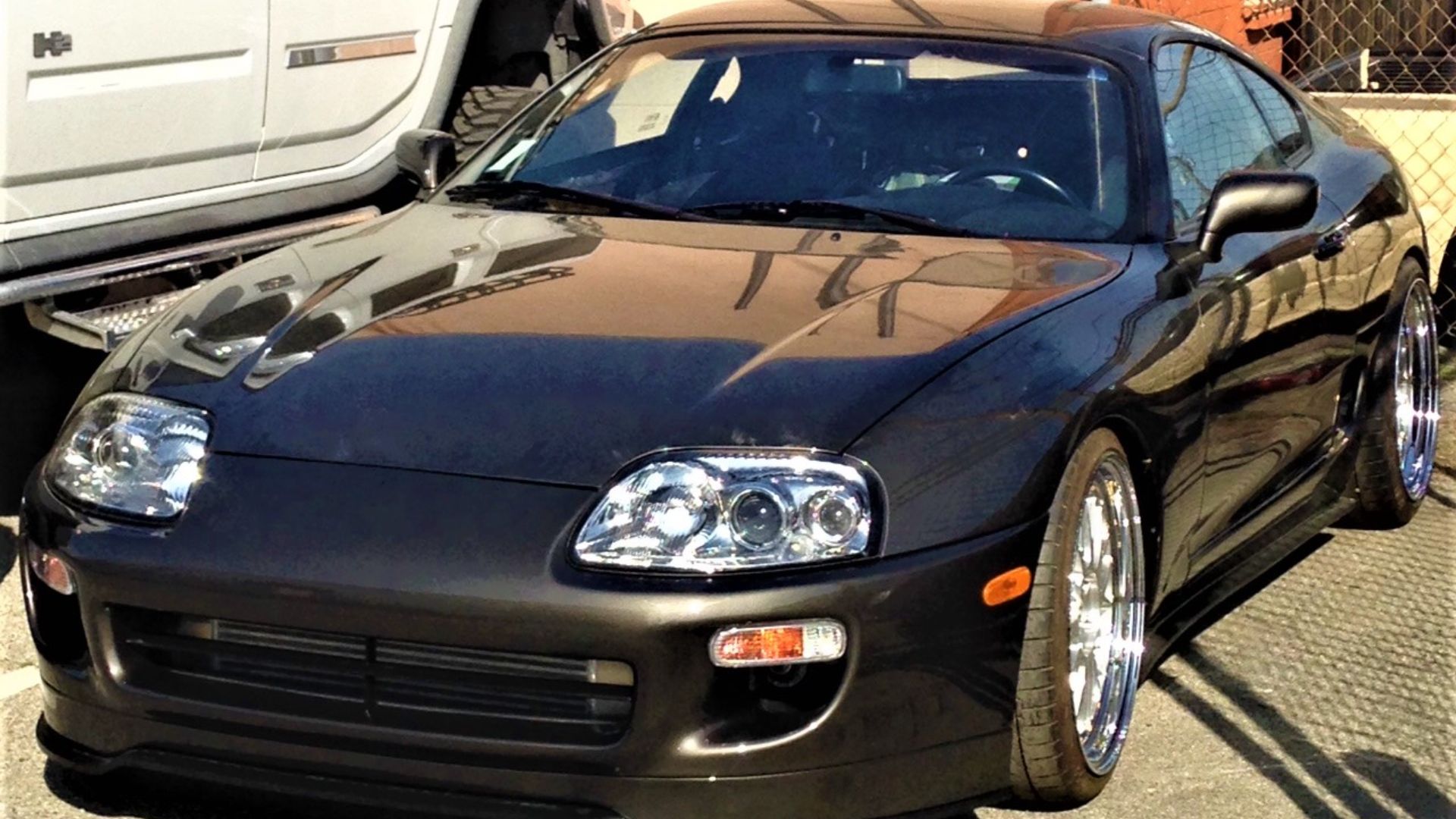 Toyota Supra with racy body kit spotted at a garage