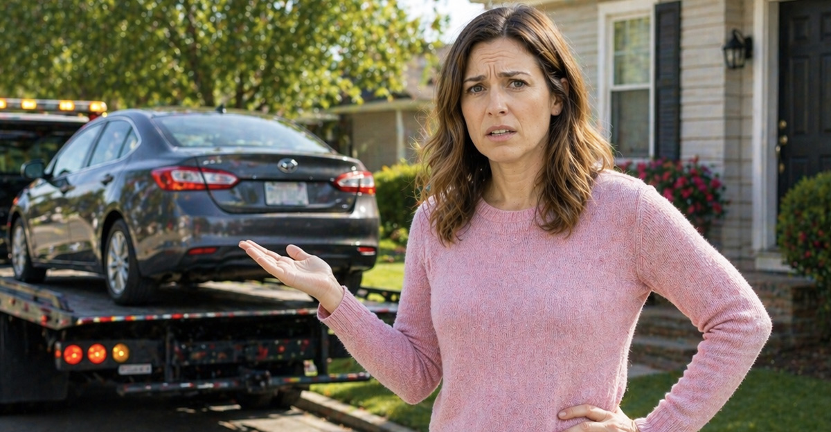 AI-generated image of a woman worried about repossessed car
