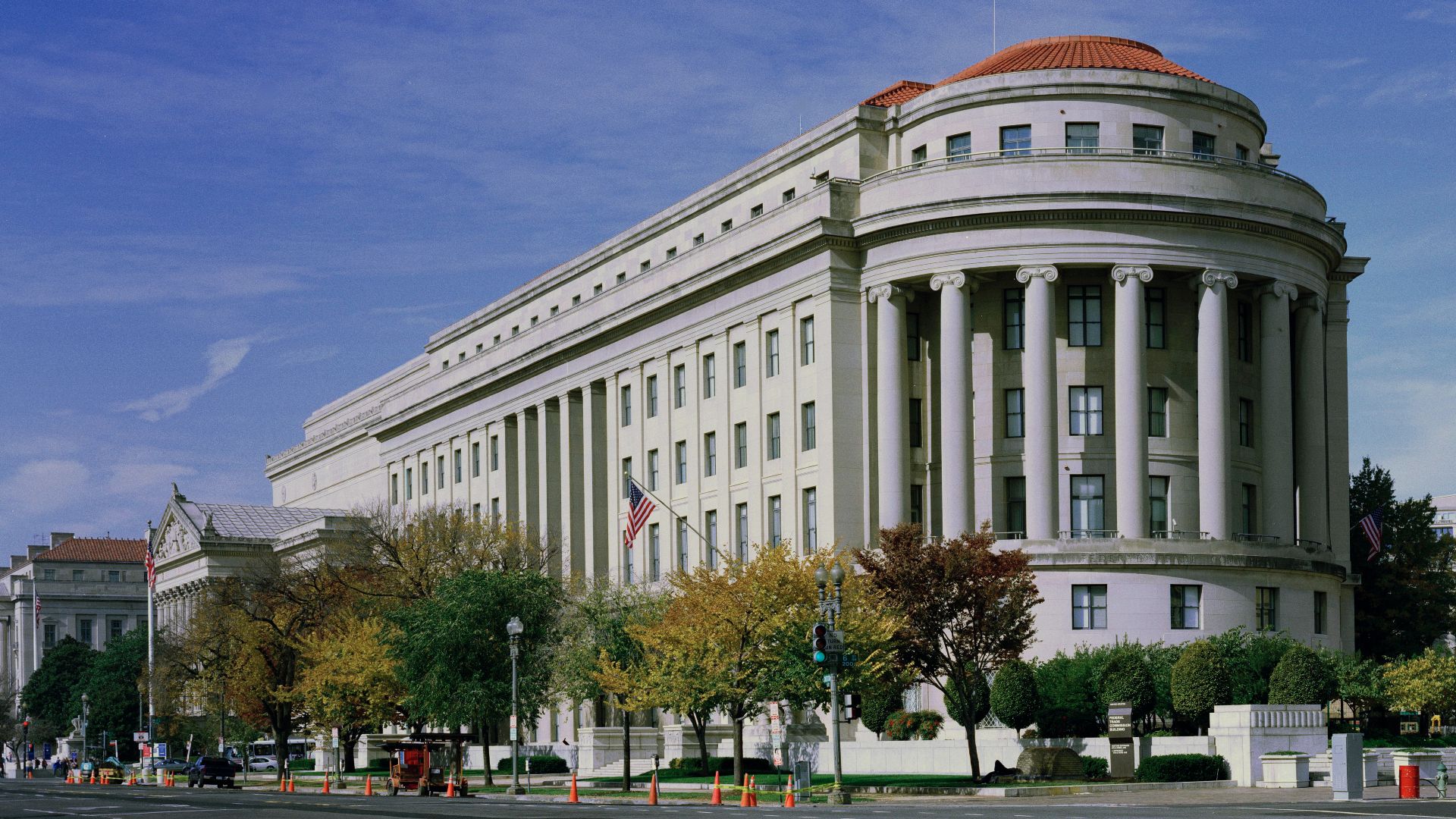 The Apex Building, headquarters of the Federal Trade Commission, on Constitution Avenue and 7th Streets in Washington, D.C..  The building was designed by Edward H. Bennett under the purview of Secretary of the Treasury Andrew W. Mellon, and was completed in 1938 at a cost of $125 million.