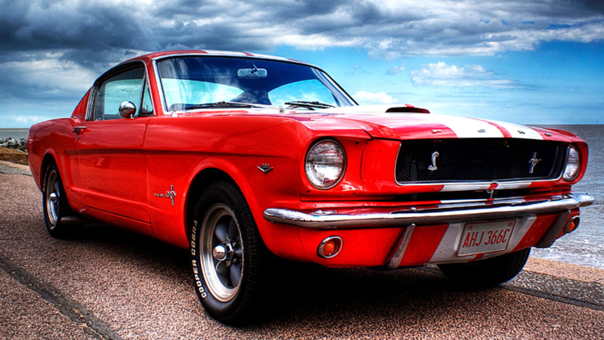 Ford Mustang on Felixstowe beach