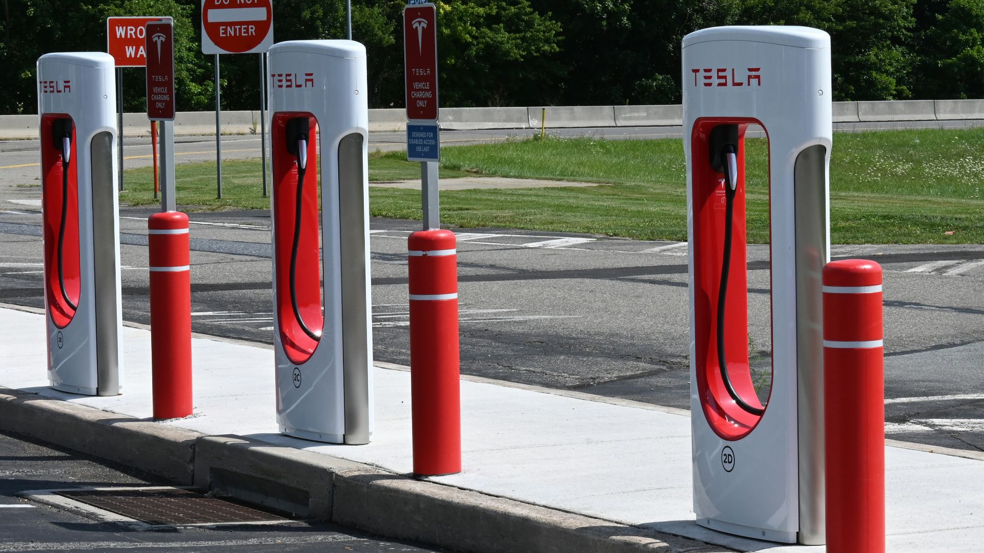 red and white gas station
