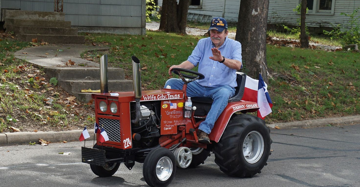 A racing lawn mower in the parade at the 31st Annual Bois d'Arc Bash