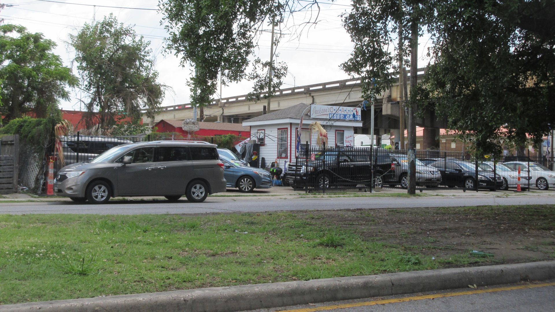 Used car lot, downtown lake corner of Orleans &Claiborne, New Orleans 10 June 2025