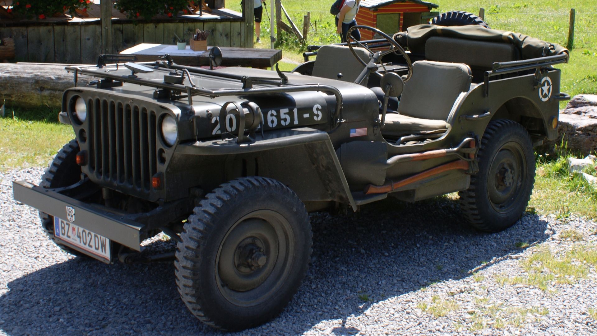 Willys Jeep MB at the Inn Bodenalp in Lech, Vorarlberg, Austria.