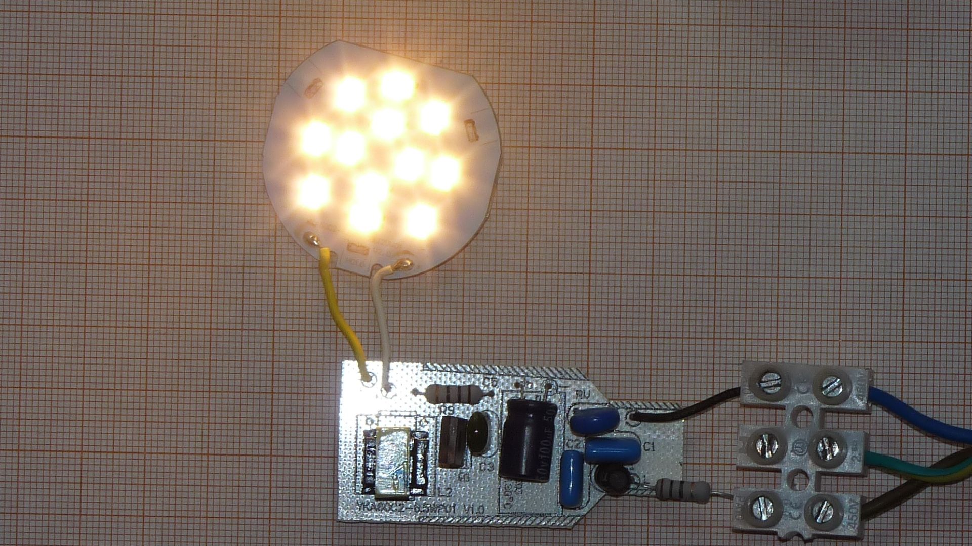 Disassembled 6½-watt LED light bulb (470lm) manufactured by Energetic Lighting Europe NV. Intermediate-quality product for 4.82€. There were found out next properties during examination:
Advantages:
cosφ=0,6423
construction is fixed by fasteners - it is easy to repair it
very low level of flickering
Disadvantages:
powerful diodes SMD_5630 are installed very close to each other and small heat sink is arounded by plastic body - lifetime is reduced and this device is extremely fire hazard