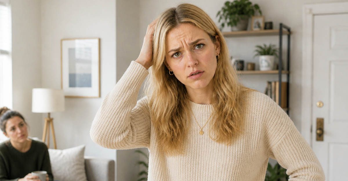 AI-generated image of a woman worried about rent increase.