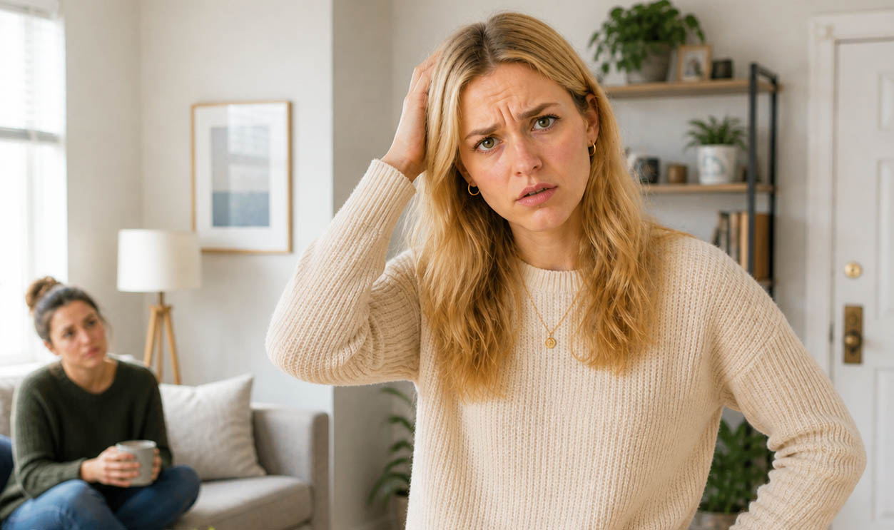 AI-generated image of a woman worried about rent increase.