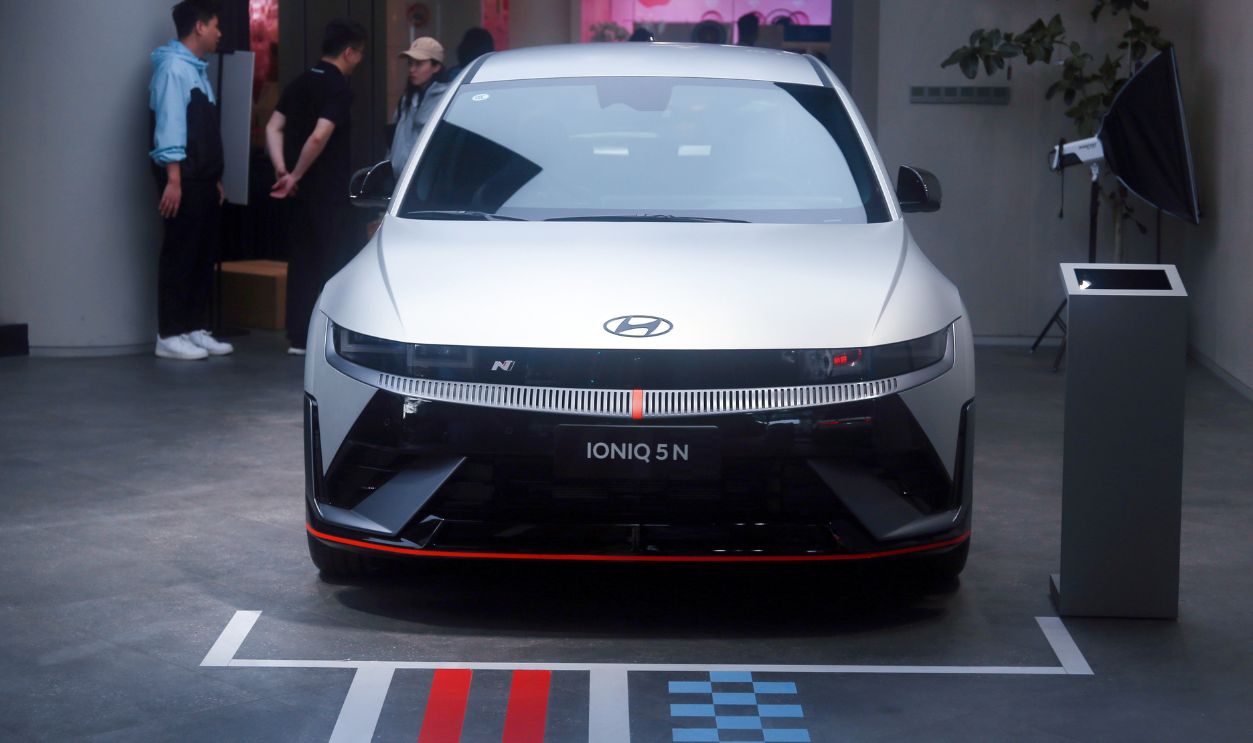 A pure electric brand model IONIQ 5 N Edition showcased in the Hyundai Motor N City Experience Center in Shanghai, China on April 27, 2026