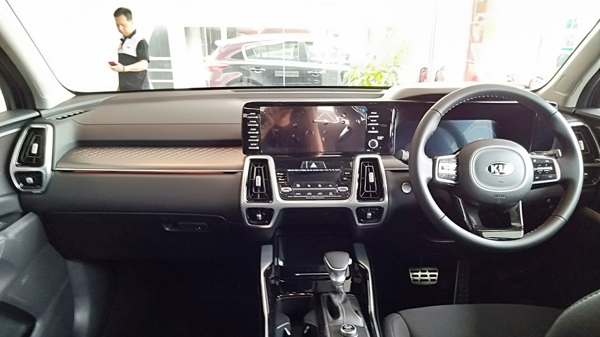 2021 Kia Sorento brown interior view. Photographed at Grand Motors Kia showroom, Beribi, Brunei.