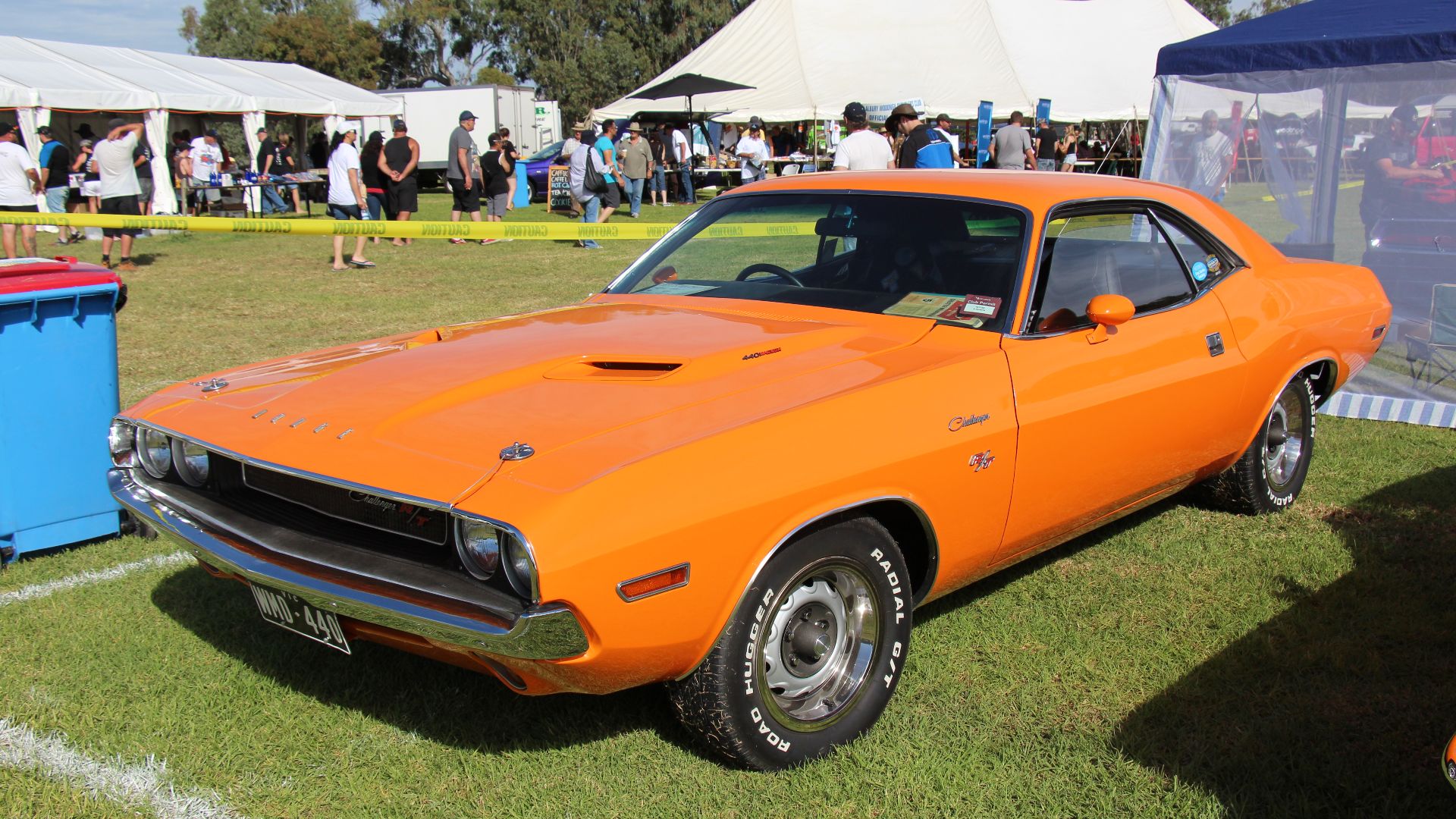 Go Mango.
The Challenger was a muscle car built by Dodge on the small pony car platform, competition for the Mustang and Camaro. It was one of two Chrysler E-body cars, the other being the slightly smaller Plymouth Barracuda. This is the 1st of the 1st