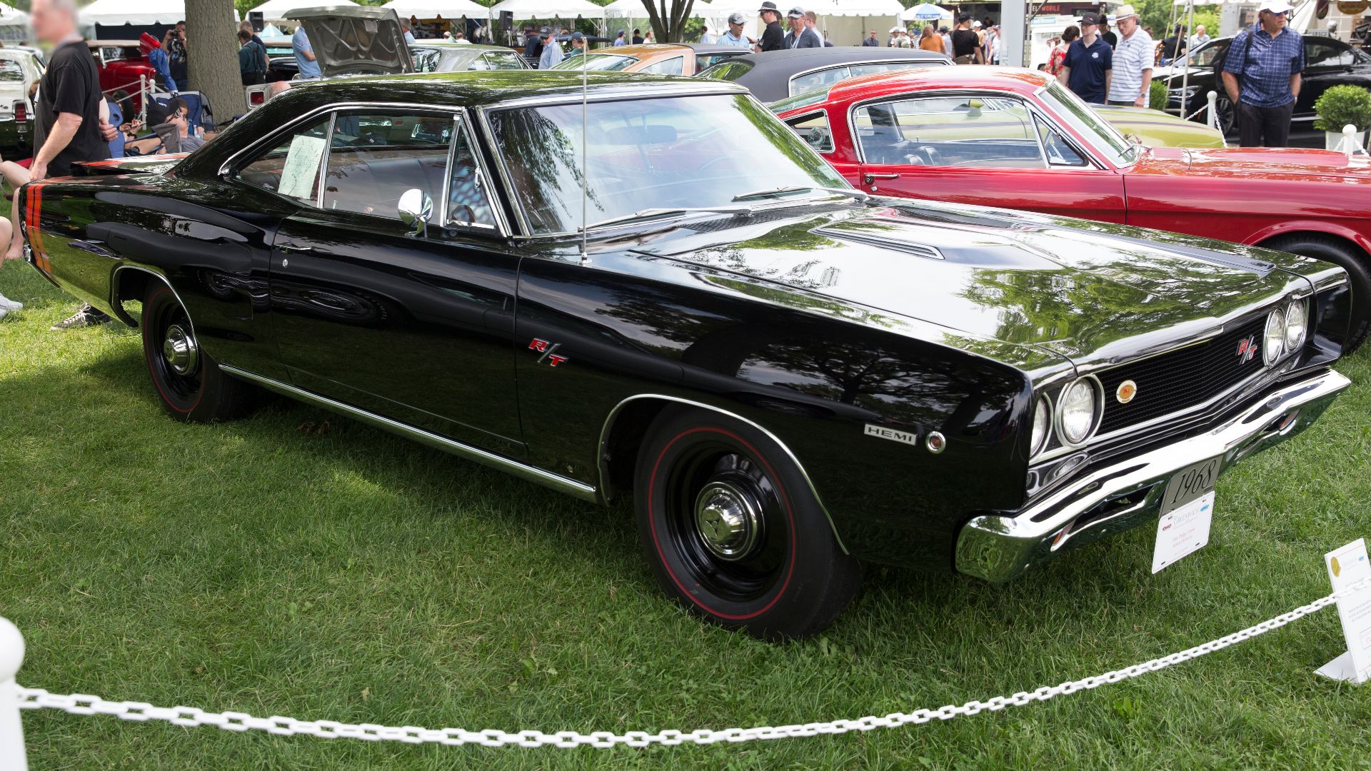 1968 Dodge Coronet R/T with a 425hp 426 Hemi engine at the 2018 Greenwich Concours d'Elegance. According to the display board, only 22 of these cars still exist today.