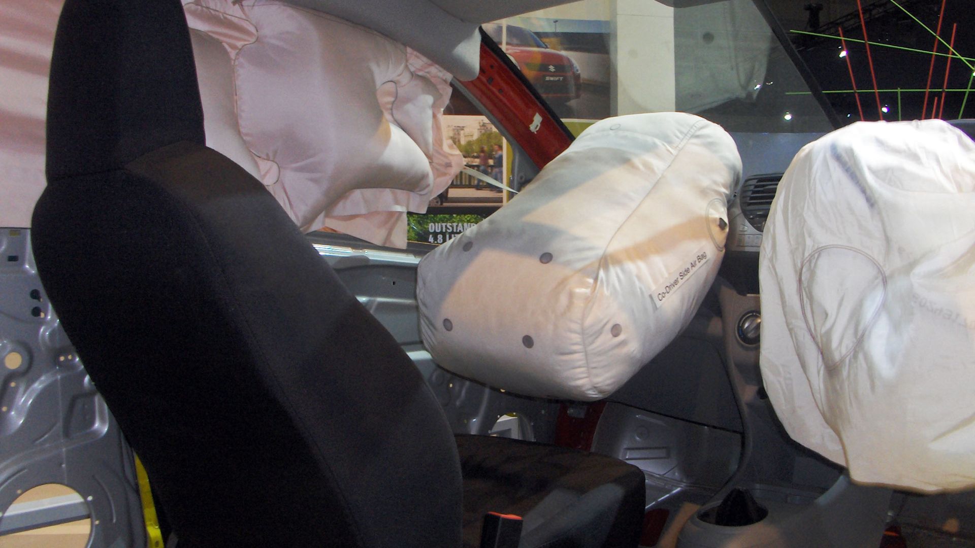 The airbags of a Suzuki Alto at the 2010 AIMS.