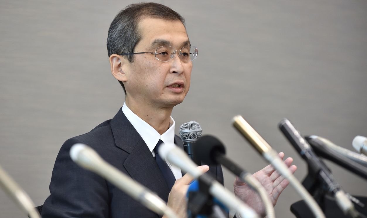 Chairman and CEO of Japanese airbag maker Takata Corp., Shigehisa Takada, speaks during a press conference in Tokyo on June 26, 2017. Japan's crisis-hit car parts maker Takata said it filed for bankruptcy protection on June 26, after deadly faults in its airbags triggered the auto industry's biggest ever safety recall.