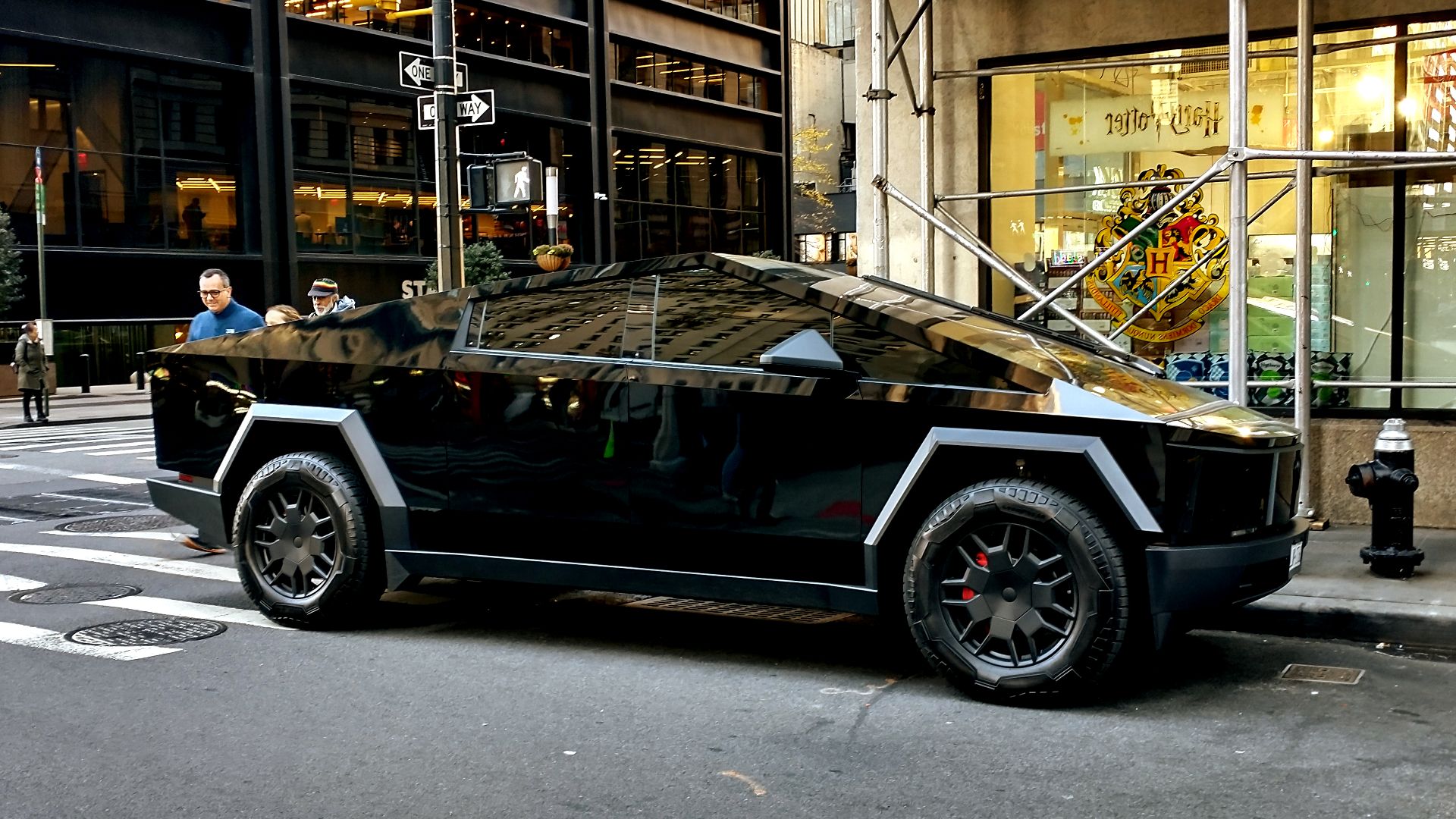 A black Tesla Cybertruck in New York City.