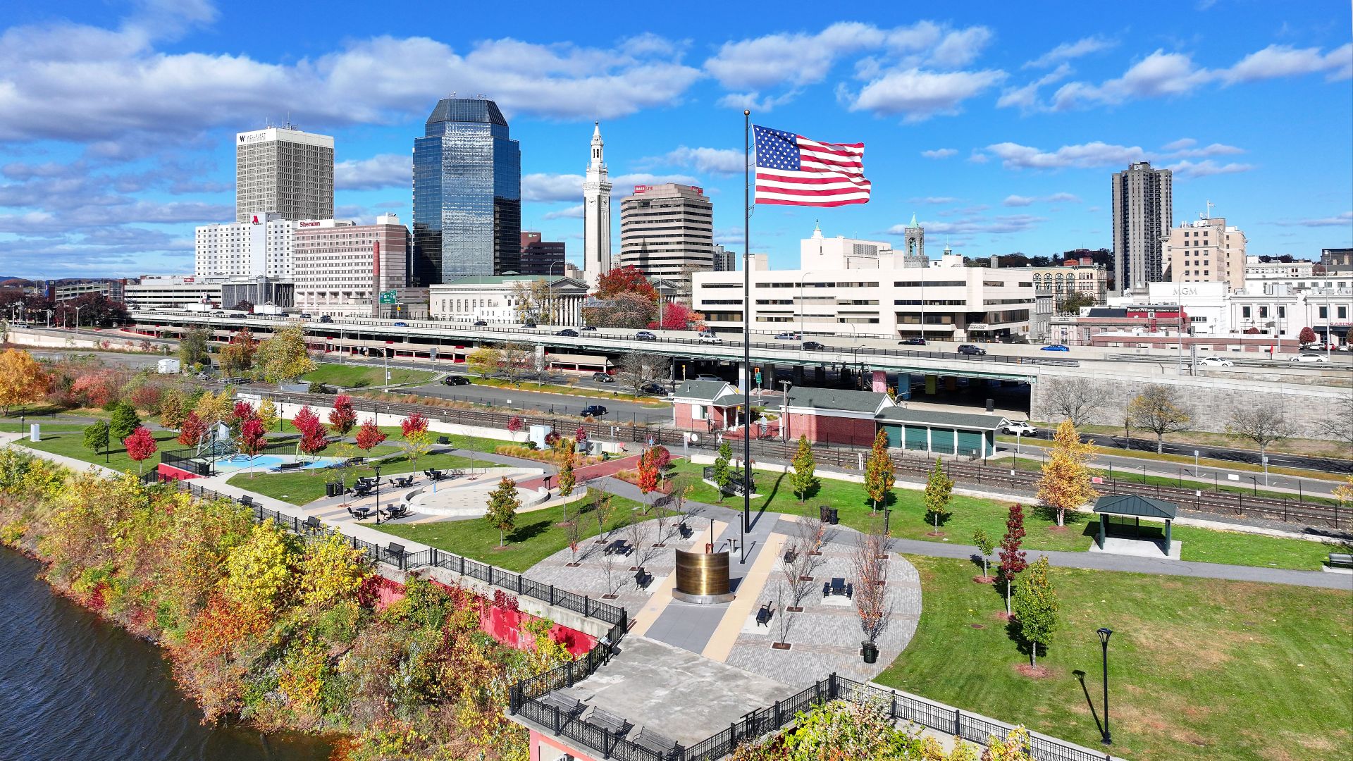 The skyline of Springfield, Massachusetts. It sits on the eastern bank of the Connecticut River and is home to 156,000 residents.