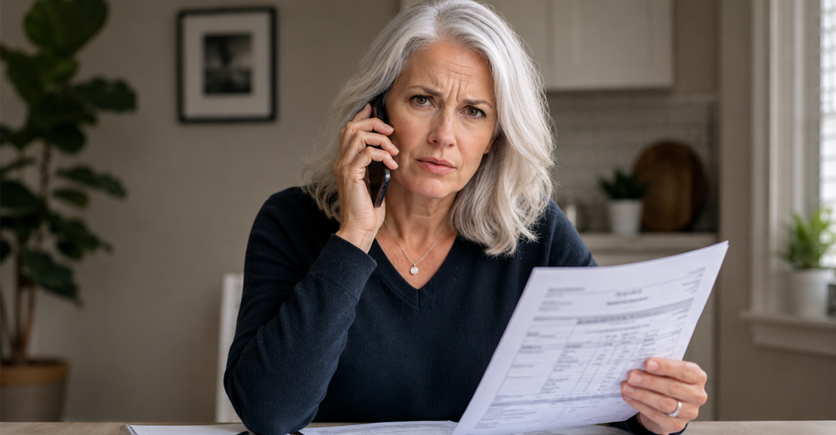 Woman with white hair talking on phone