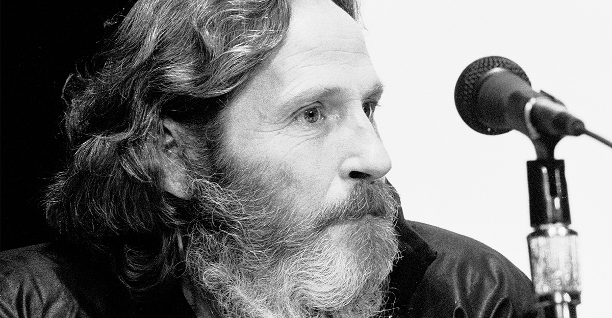 Musician Levon Helm (1940 - 2012) as he speaks during a press conference at the Palladium.