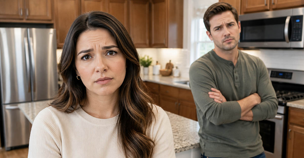 AI-generated image of a couple debating whether a kitchen renovation with boost their home's resale value.