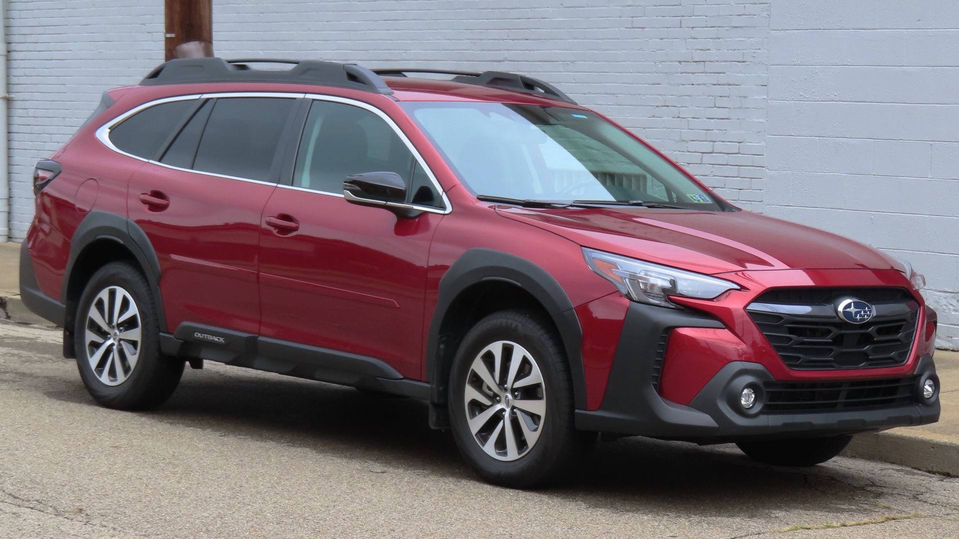 2023 Subaru Outback Premium photographed in New Brighton, Pennsylvania. Finished in Crimson Red Pearl.