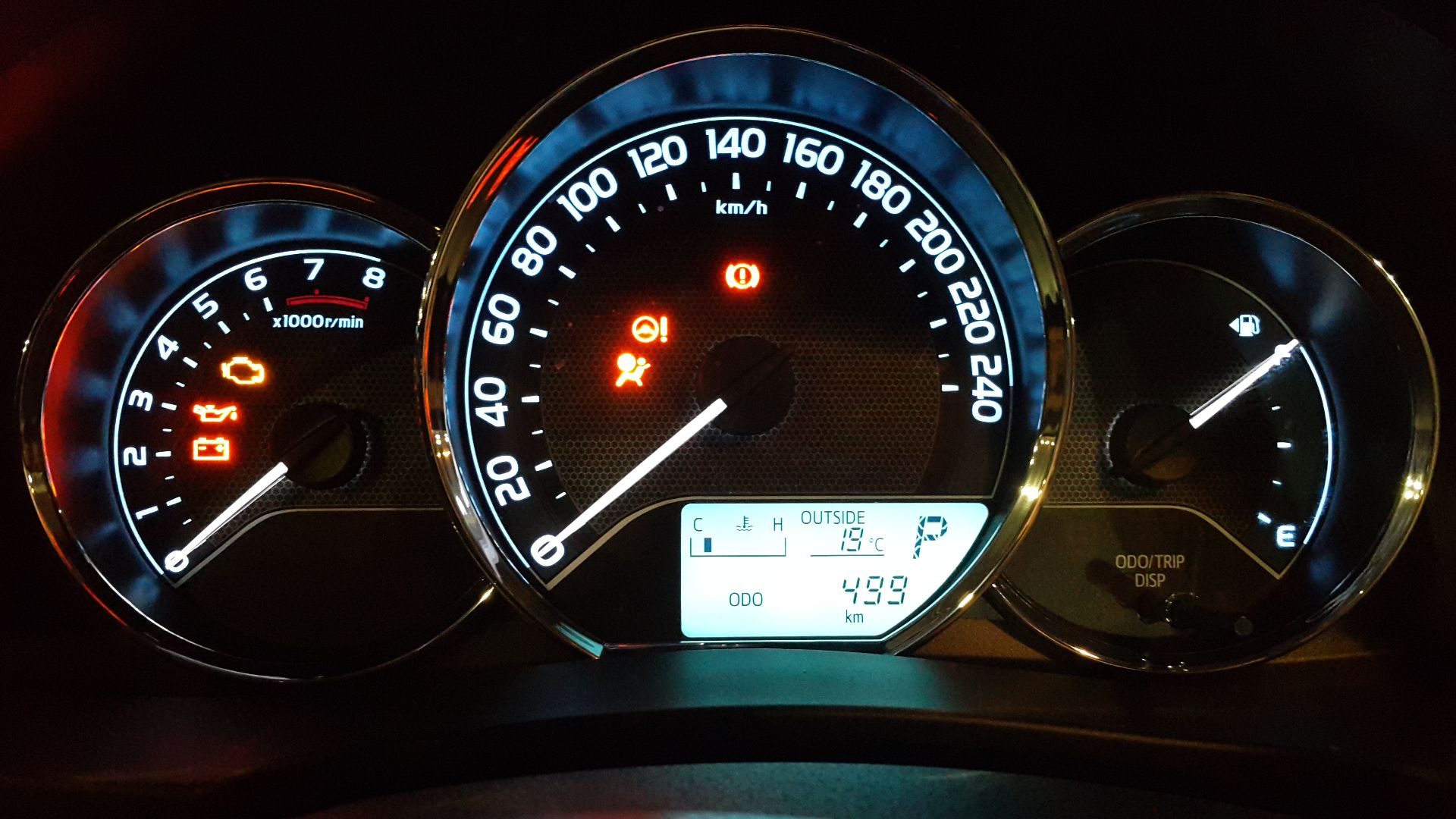 A speedometer on the 2016 Toyota corolla
