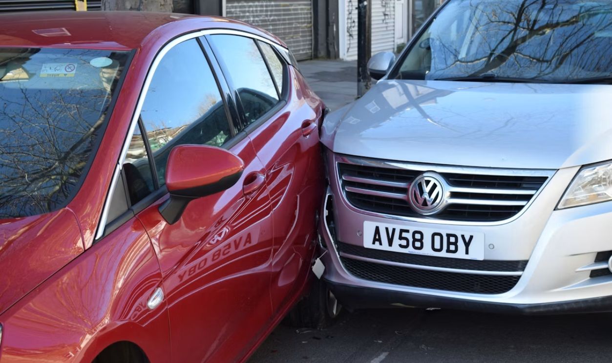 Images of two cars involved in a road traffic collision in London.