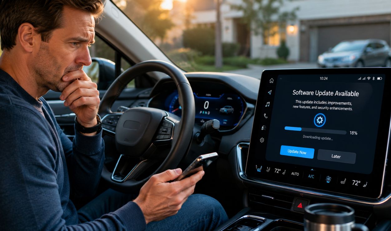 Concerned driver facing software update prompt