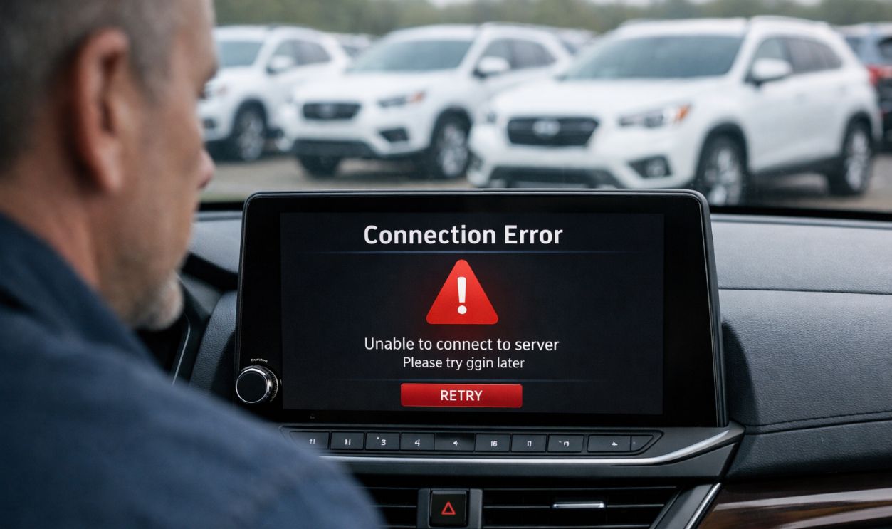 A car infotainment screen displaying an error