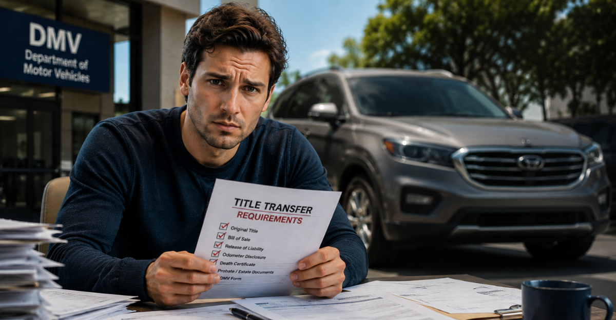 Worried man with car