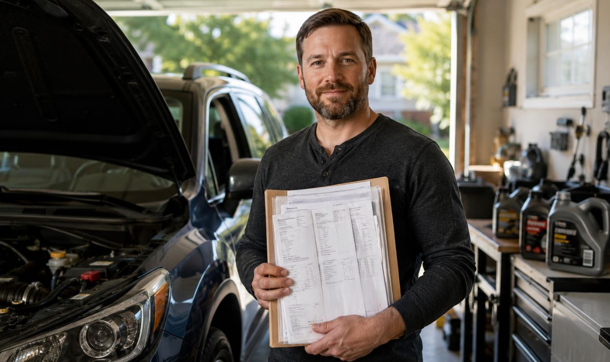 Confident mechanic in a well-equipped garage