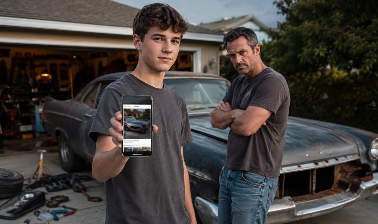 Teen and dad with project car