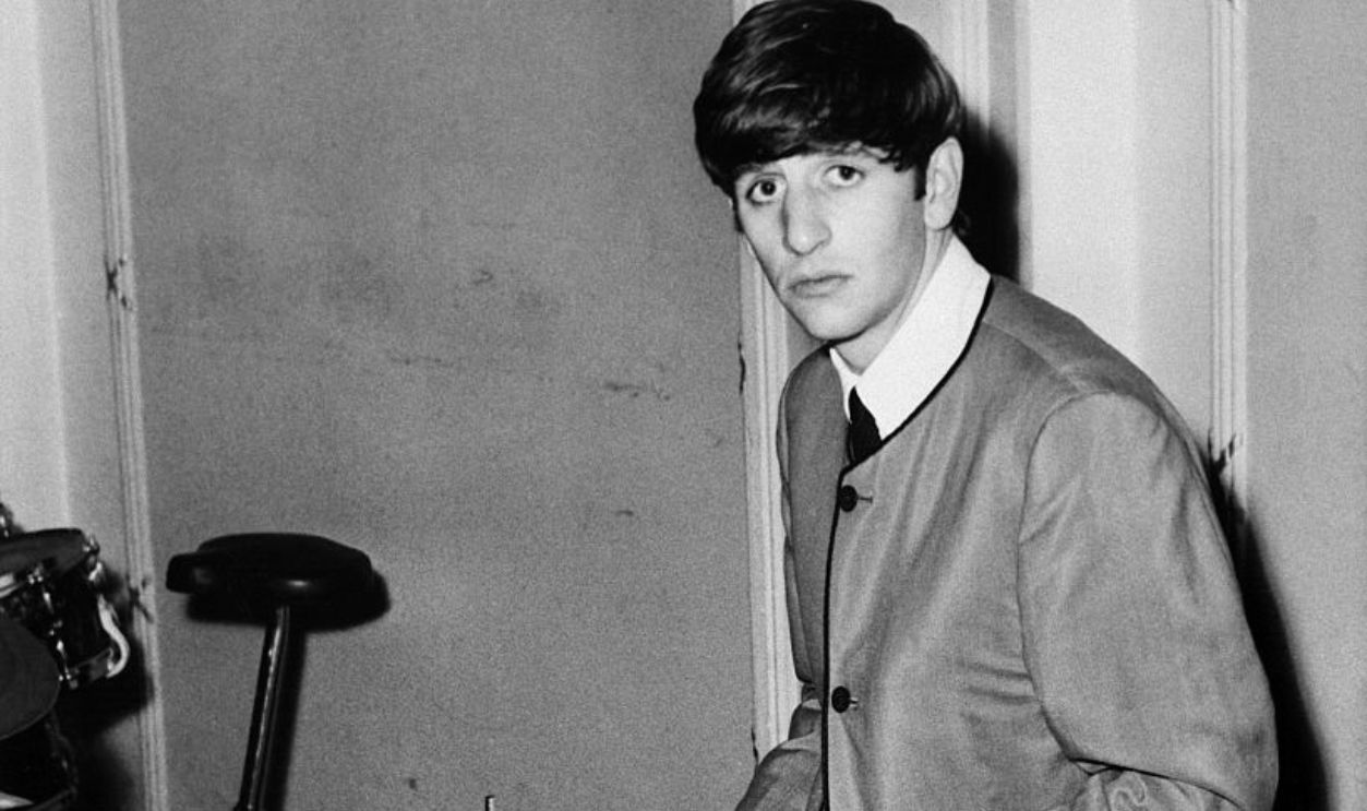 Musician Ringo Starr of The Beatles playing the drums in 1963.