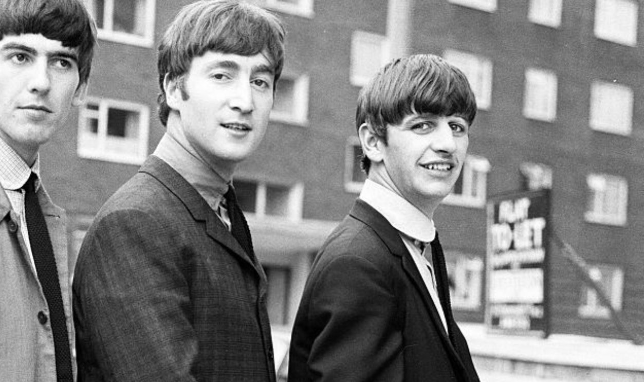 The Beatles, pose for pictures after being interviewed by Donald Zec, Daily Mirror Journalist, at his Flat in Maitland Court, Lancaster Terrace, London, 9th September 1963. Paul McCartney, George Harrison, John Lennon, Ringo Starr.