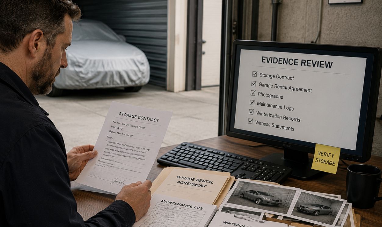 Insurance investigator at work in office