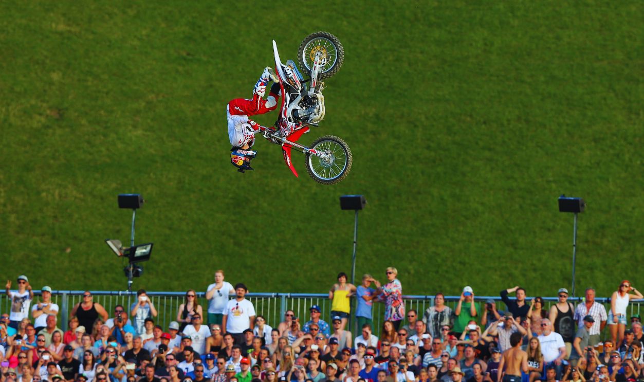 Gettyimages - 452393034, Red Bull X-Fighters Munich - Day 2, MUNICH, GERMANY - JULY 19: Josh Sheehan of Australia in action during the Red Bull X-Fighters World Tour at the Munich Olympic Park on July 19, 2014 in Munich, Germany.