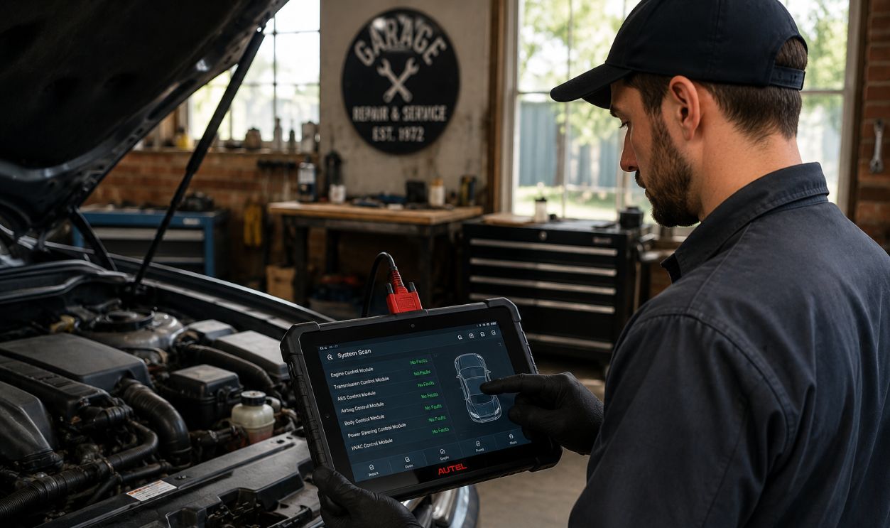 Car diagnostics in a garage workshop