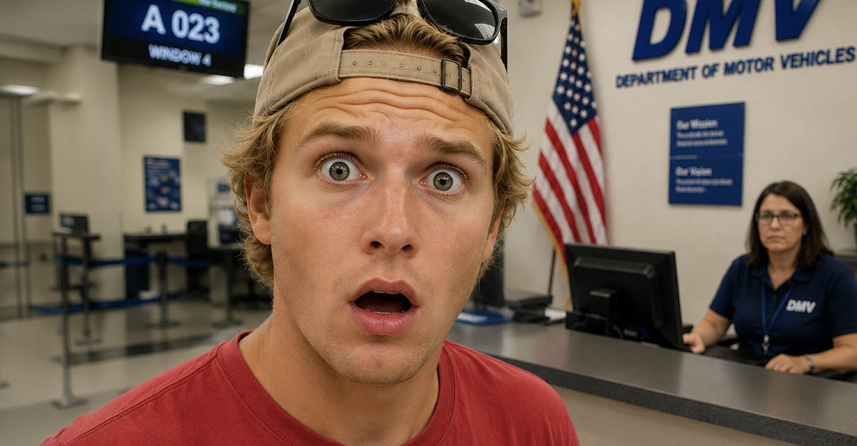 Shocked man at the DMV