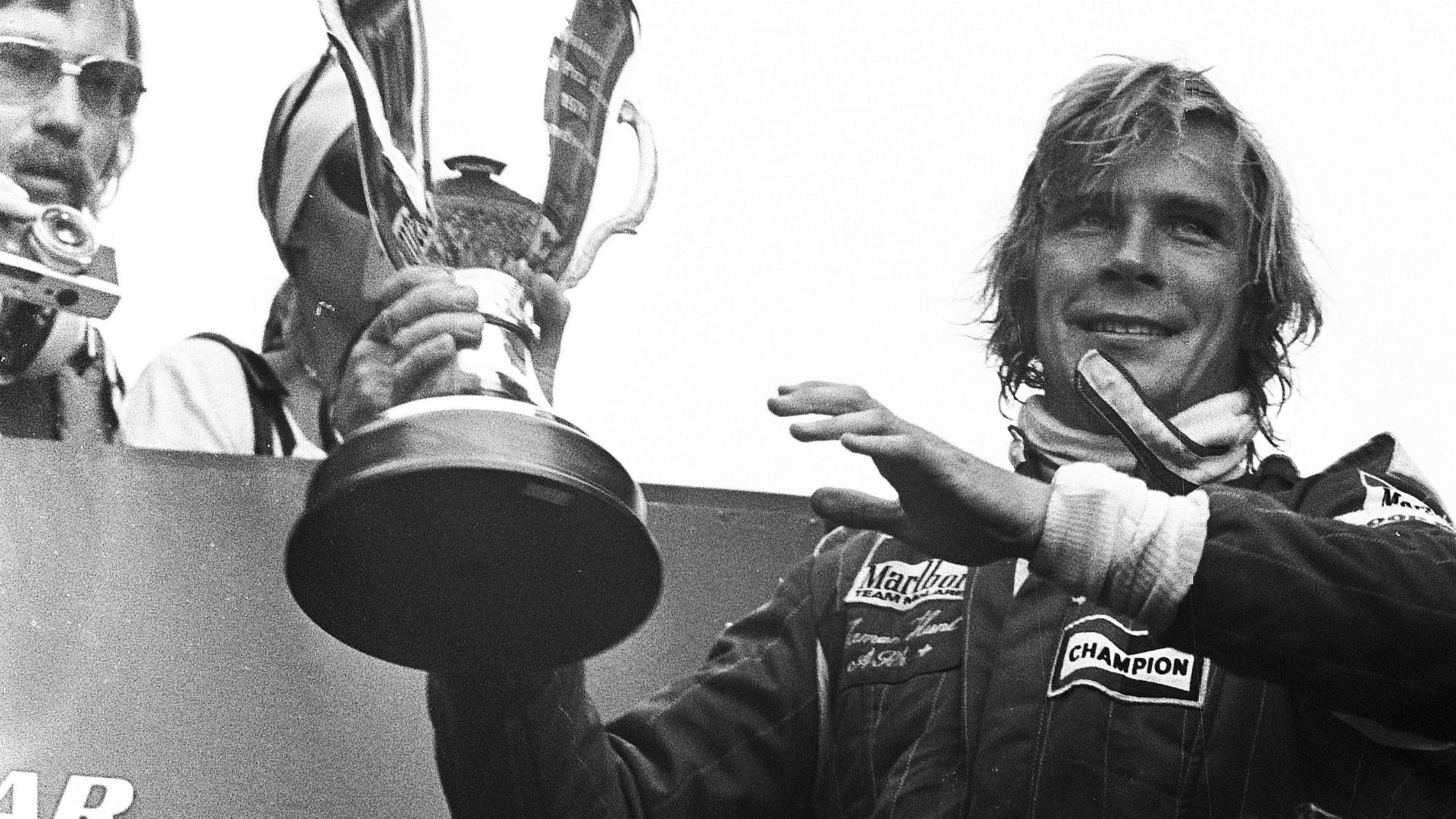 James Hunt after winning the 1976 Dutch Grand Prix