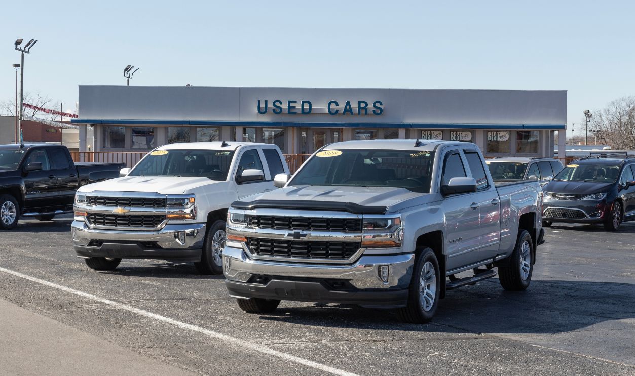 Marion - Circa February 2023: Used car display at a Chevrolet dealership. With supply issues, Chevy is buying and selling many pre-owned cars to meet demand.