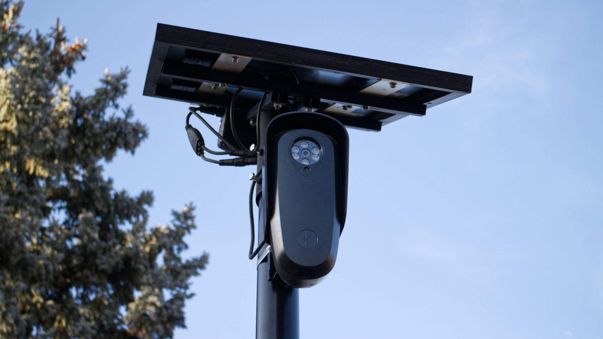 A solar-powered security camera with a clear view.