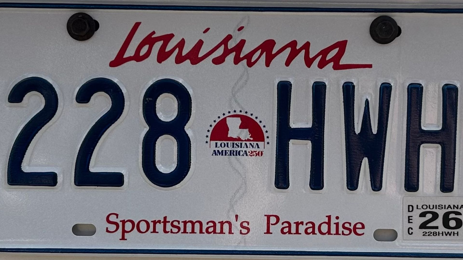 The Louisiana America 250 license plate