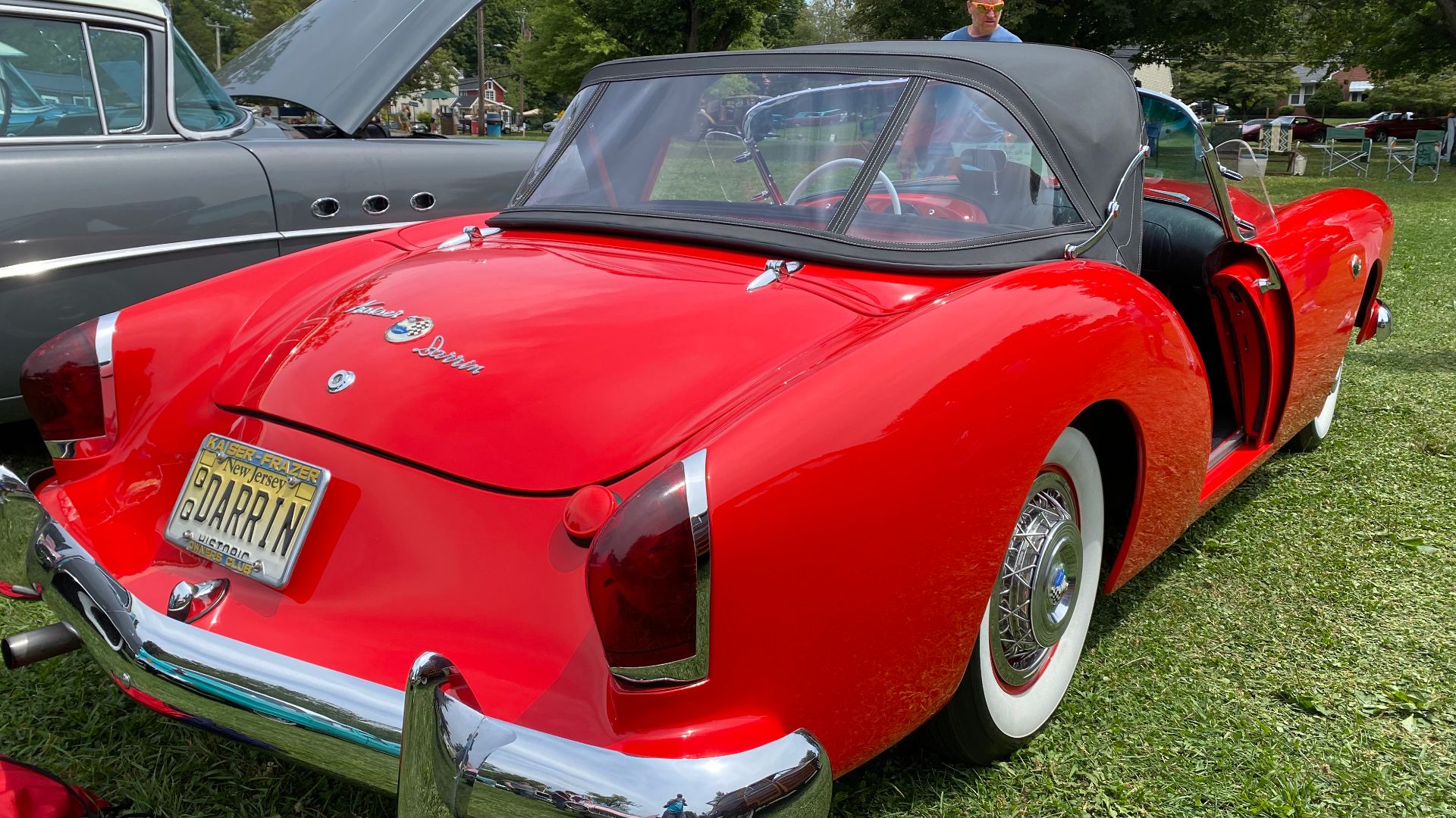 1954 Kaiser Darrin finished in red with black top and interior trim. These pictures were taken at the 2021