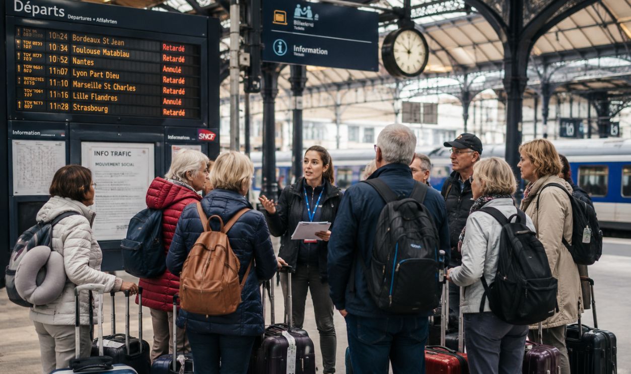 Tour group waiting at train station