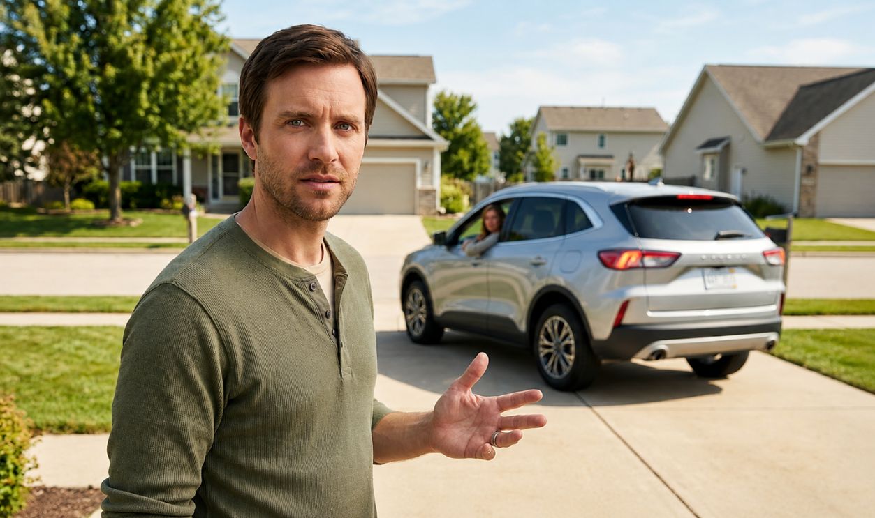 man getting annoyed seeing neighbor use his driveway