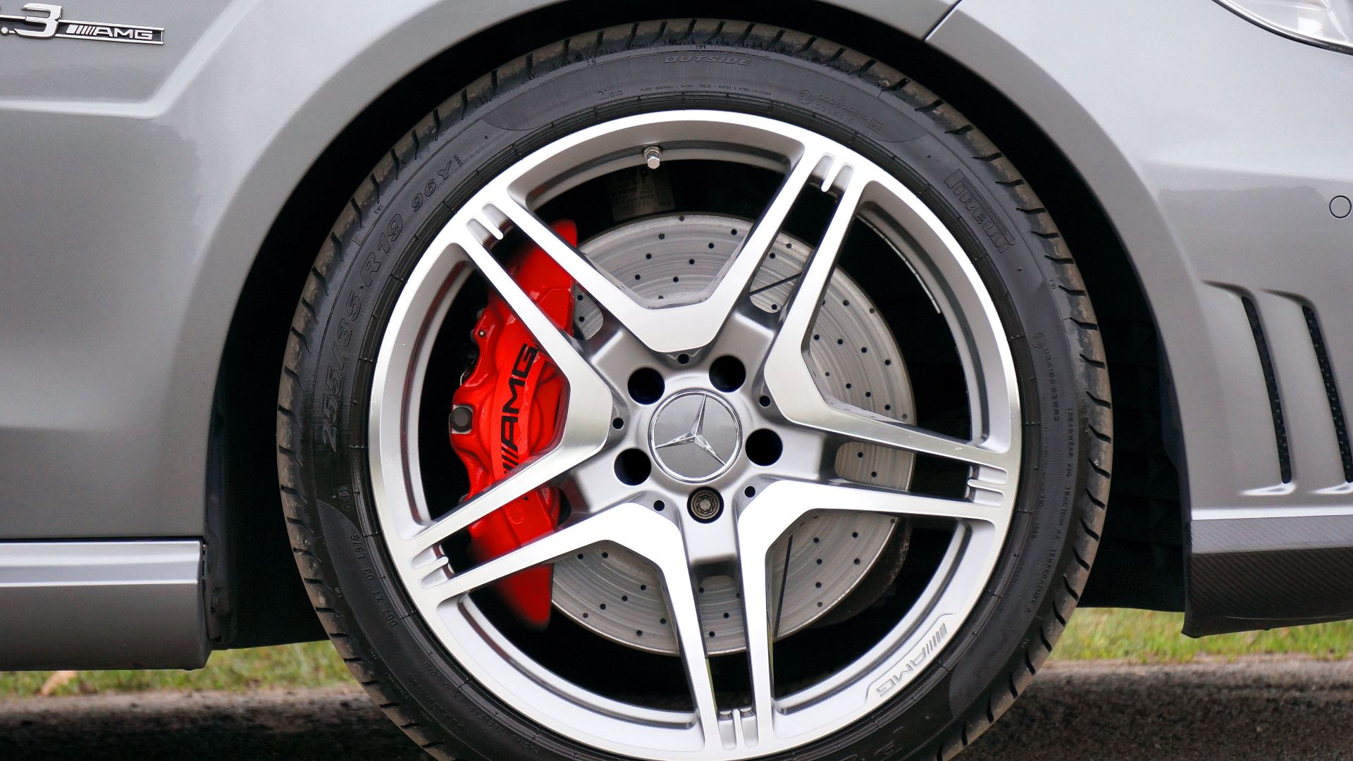 Detailed close-up of a Mercedes-Benz AMG wheel showcasing the design and luxury automotive craftsmanship.